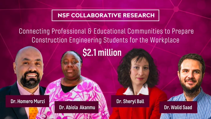 NSF Collaborative Research
Connecting Professional & Educational Communities to Prepare Construction Engineering Students for the Workplace
Drs. Homero Murzi, Abiola Akanmu, Sheryl Ball, and Walid Saad