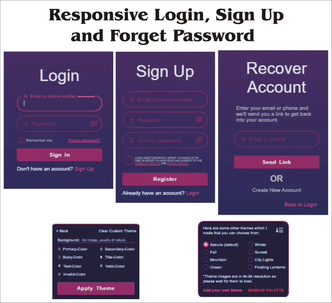 Learn how to create a responsive login form with CSS. Click on the button to open the login form: Login.
Responsive login form built with Bootstrap 5. Collection of examples for signup forms, full page login templates, login modals & many other sign in designs.
Free HTML5 and CSS3 Login Forms for any website. We created every login form template with care and precision to ensure the highest quality.