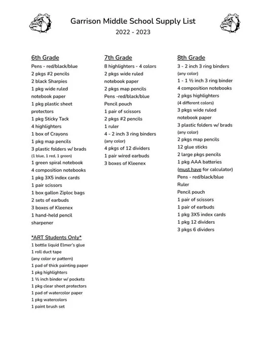 2022-23 MS Supply List