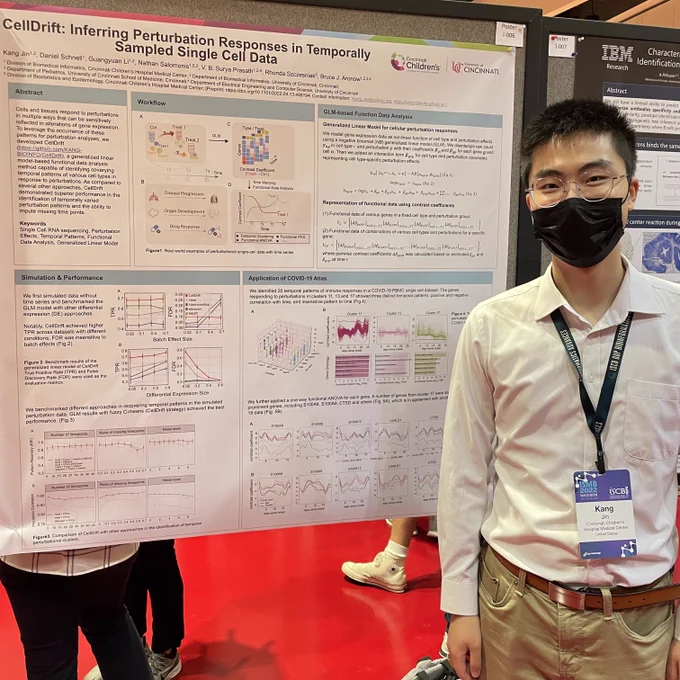 Prize Name: 2nd Best Poster
Award winners name and affiliation: Kang Jin, Cincinnati Children’s Hospital Medical Center
Award winner title of abstract: CellDrift: Inferring Perturbation Responses in Temporally-Sampled Single Cell Data