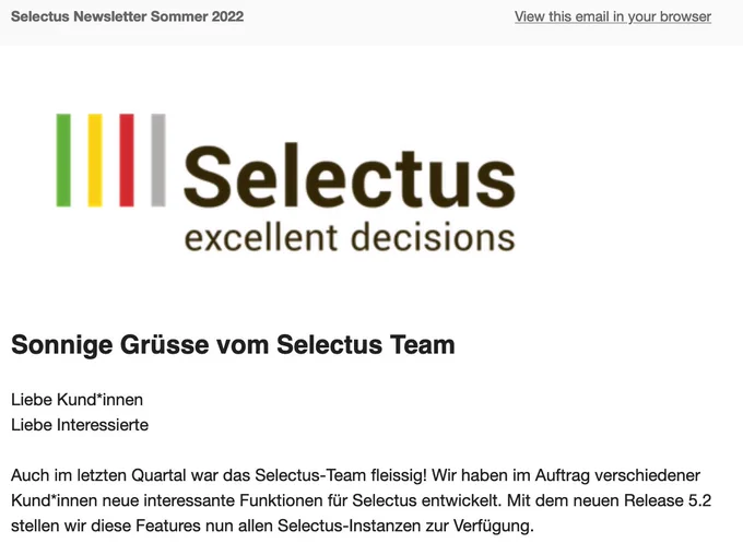 Selectus Newsletter Sommer 2022