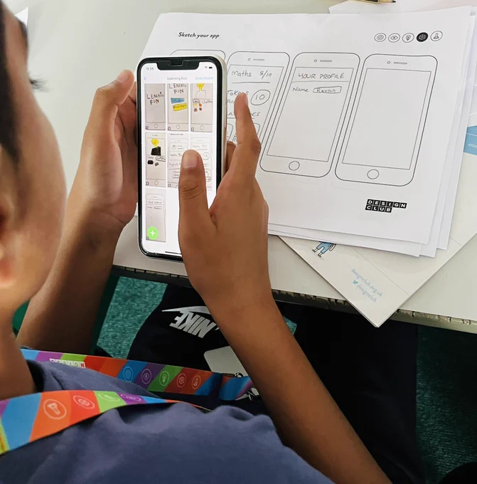 Student prototyping using the Marvel App and sketches.