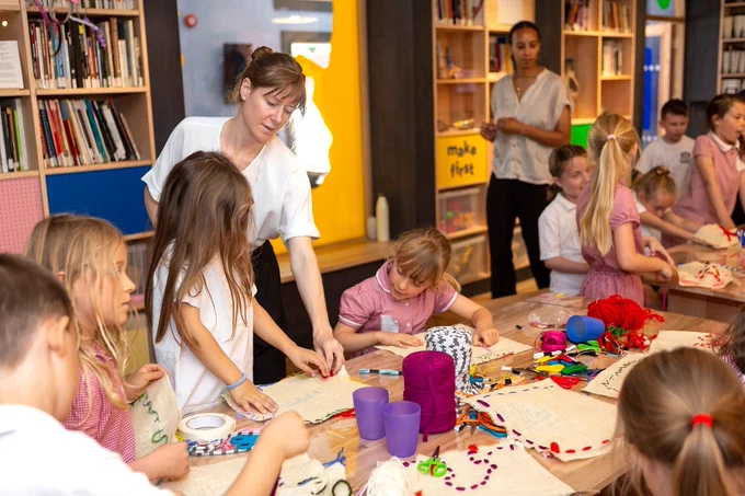 Children making craft bags