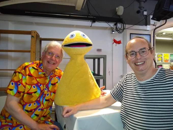 me meeting Zippy from Rainbow and Ronnie Le Drew
