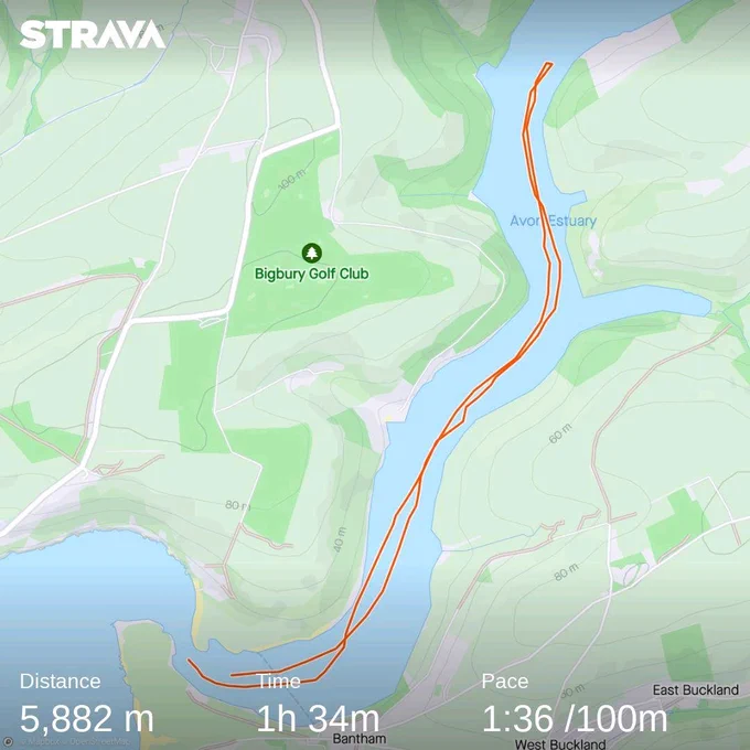 Map of the swim, though actual distance was longer at 7 km