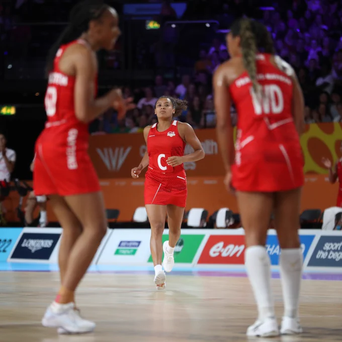Imogen Allison runs onto court to make her Team England Commonwealth Games debut