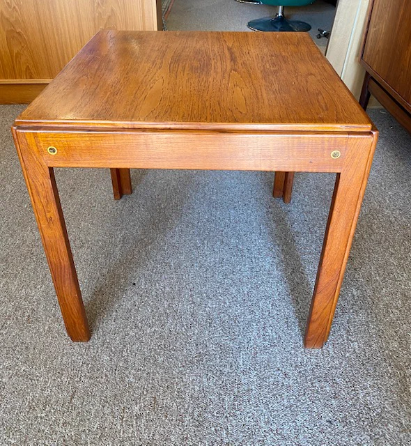 Vintage Danish Solid Teak Side Table, Mid Century Modern || Designer J Andersen by Silkeborg || $499 || 22.5” square Height = 21 inches