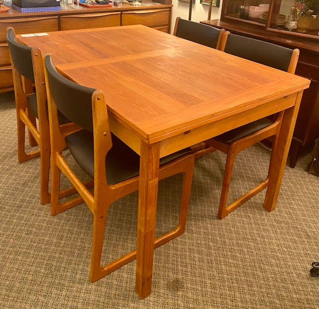 Vintage Teak Draw Leaf Table and Two Leaves, Mid Century Modern || $1299 || L 53” leaves 19.5” each W 35.5”
