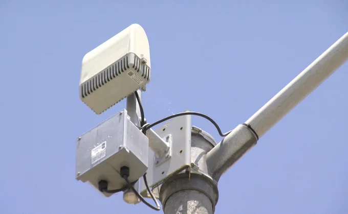 Photograph of a ShotSpotter installation.