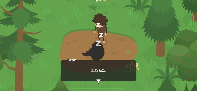 A still image from Sneaky Sasquatch of Sasquatch standing over a sleeping bear in the campsite.