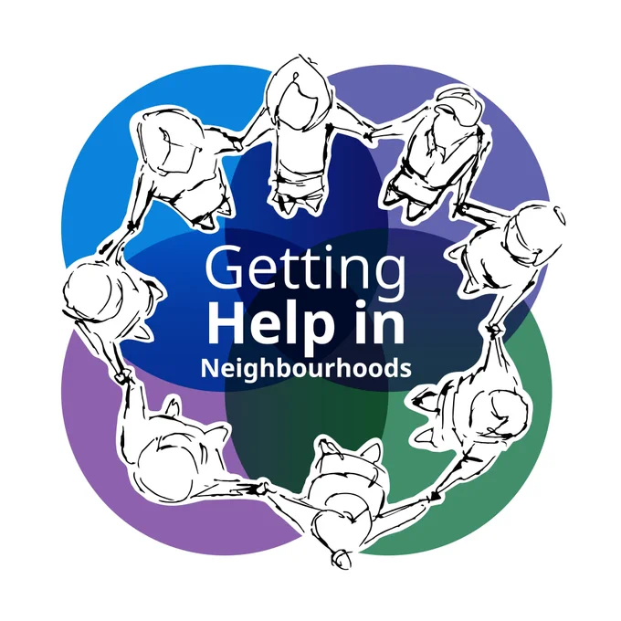 This is a picture of the Fund's logo.  It is an overhead shot of a circle of line drawn people holding hands with the name of the Fund (Getting Help in Neighbourhoods) in the middle of the circle.  