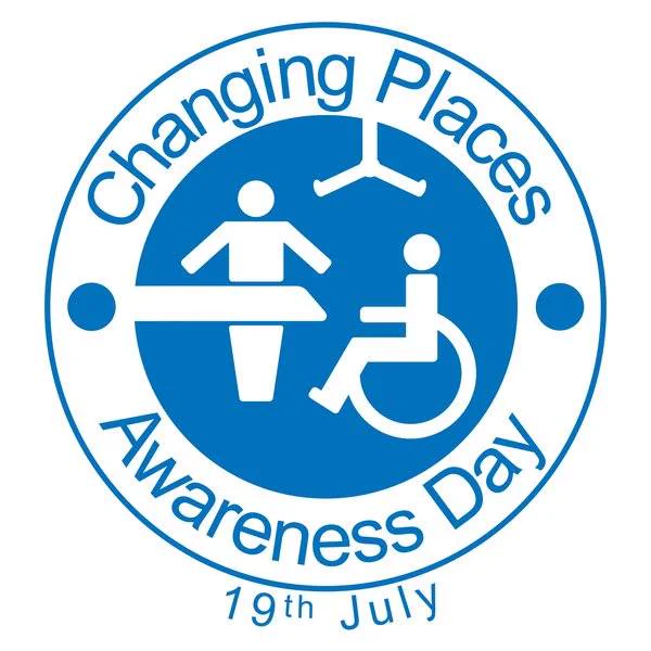 The Changing Places logo which has text curving in a circle shape. It reads  Changing Places Awareness Day, 19th July.