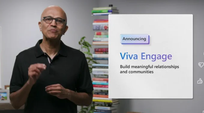 Satya Nadella announces Microsoft Viva Engage during his keynote at Microsoft Inspire 2022. 