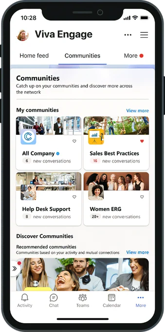 Screenshot of Microsoft Viva Engage in the Microsoft Teams mobile app.