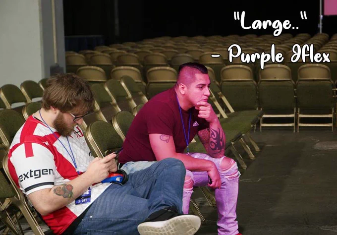 Purple Jflex thinking about his favorite adjective regarding size and magnitude
