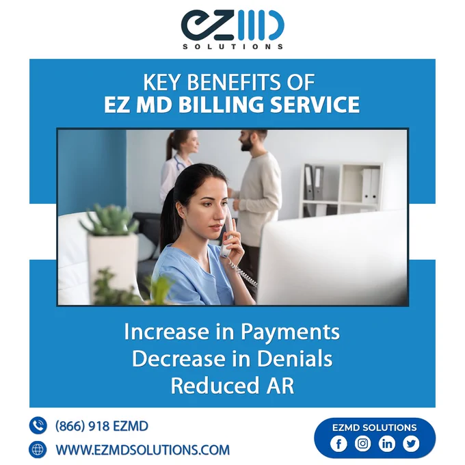 Learn how EZMD has helped their clients increase in payments and decrease in denials while helping businesses reduce AR!

#EZMDSolutions
#MedicalBilling&Coding
#MedicalTrancription
#VirtualScribe
#MedicalDigitalMarketing
#RCM