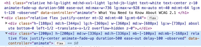 Screenshot of a web page's HTML with inline CSS class names.