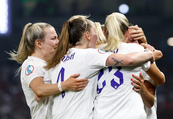 Our Lionesses celebrate Ella Toone's goal.