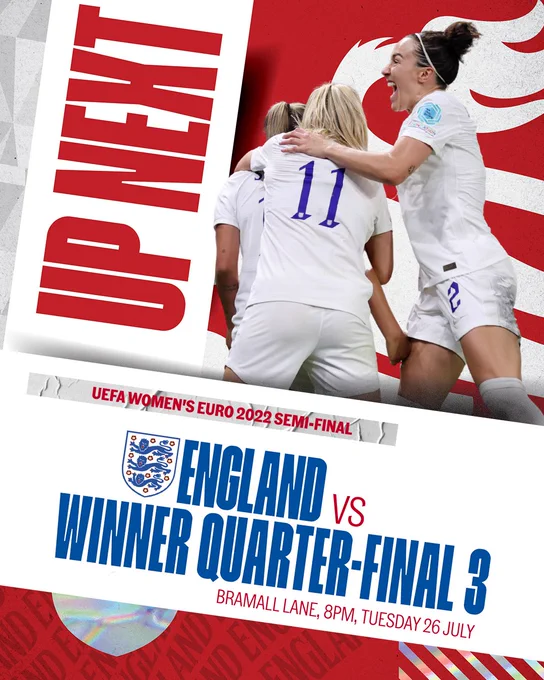 England will face Sweden or Belgium in their Women's EURO 2022 semi-final.
