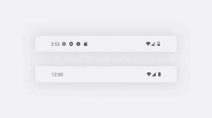 Showing before and after of Android status bar when it is cleaned up.
