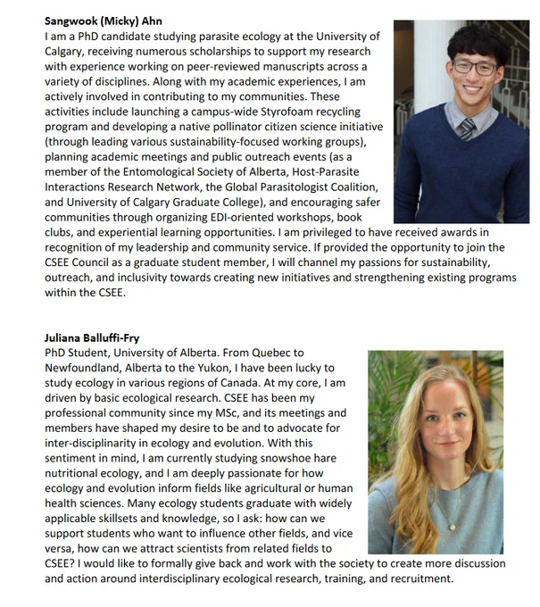 Campaign bios for Sangwook Ahn and Juliana Balluffi-Fry