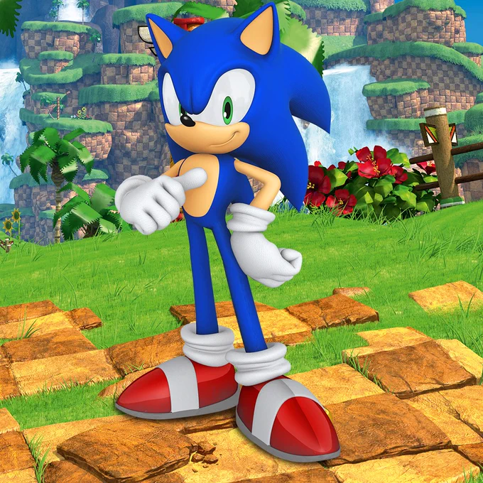 Sonic standing in the middle of Green Hill Zone