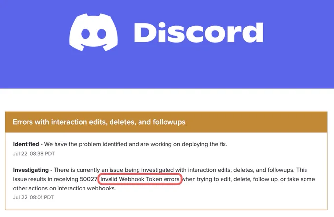 Screenshot of the discordstatus.com page letting us know there are server issues