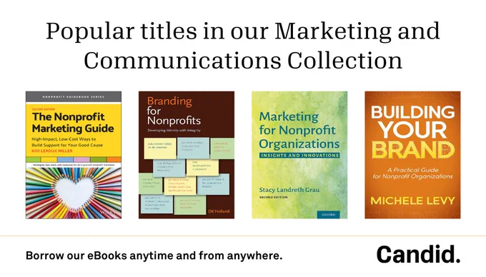 Four book covers: The Nonprofit Marketing Guide: High-Impact, Low-Cost Ways to Build Support for Your Good Cause; Branding for Nonprofits; Marketing for Nonprofit Organizations: Insights and Innovations; and Building Your Brand: A Practical Guide for Nonprofit Organizations.