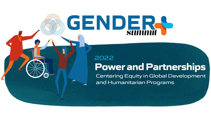 Gender Summit promotional flyer: "2022 Power and Partnerships: Centering Equity in Global Development and Humanitarian Programs"