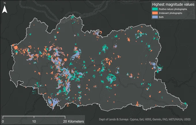 A map of the Troodos Global Geopark showing areas of highest visual magnitude.