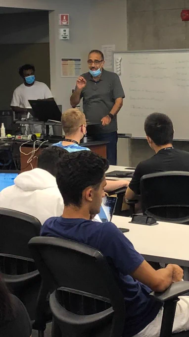 An image of Dean Dr. Hossam Kishawy lecturing students.