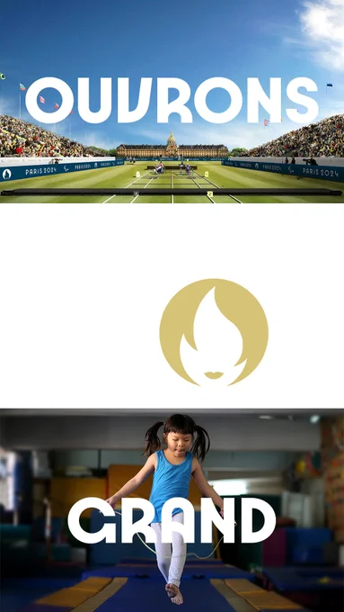 Logo Paris 2024 et texte "Ouvrons Grand"