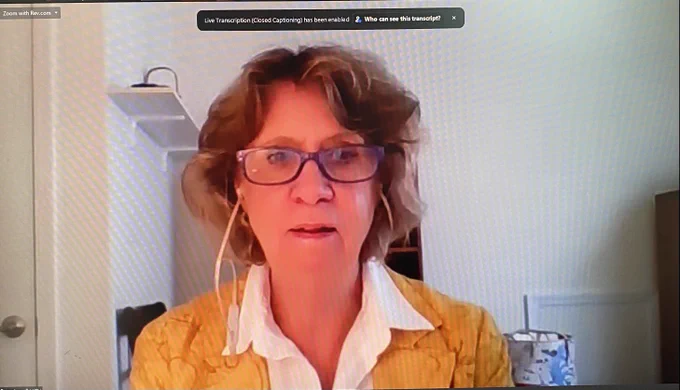 MDOD Secretary Carol Beatty on zoom screen presenting during history symposium.