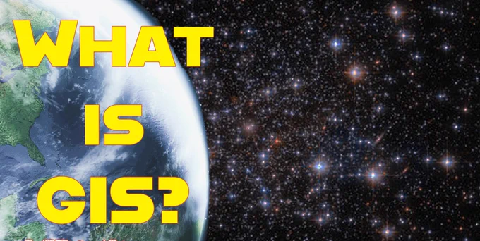 Image of the Earth on the left with space and stars in the background. The text, "What is GIS?" is written in bold yellow letters over the Earth. (Photo Credit: Engineer Magazine, ESA/Hubble & NASA (A. Dotter), modified by the U.S. Army Geospatial Center)