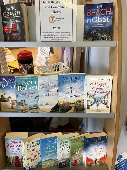 A display unit showing a selection of paperback books, all with the word ‘Summer’ in the title.
