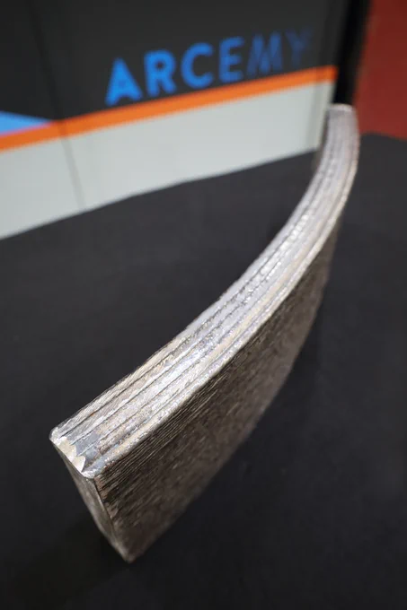 A wire additive manufactured #WAM coupon, made with ER70 using AML3D's ARCEMY #Metal3DPrinter.