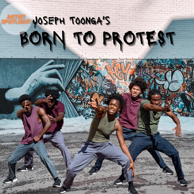A group of dancers against a back drop of graffiti