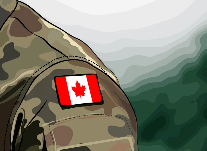 Flag of Canada on soldier arm. Canadian Armed Forces