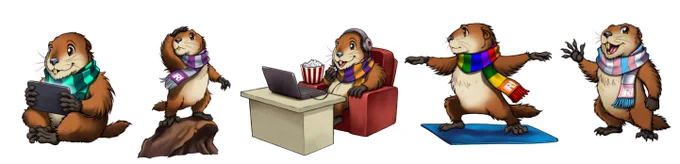 Fig 2. Five “Margot the marmot” with colorful scarves. From left to right: a marmot with a dark and light green scarf of the MiR community is looking at her tablet, a marmot with the purple and gray scarf of R-Ladies is stepping on a rock and watches the horizon, a marmot with an orange and purple AfricaR scarf is sitting on a couch watching a film on her laptop with popcorn, a yogi marmot with a rainbow LGBTQIA  scarf does the warrior pose on her blue mat, and finally, a marmot with a scarf with the pink, light blue, and white color of the transgender pride flag waves her hand.
https://doi.org/10.1371/journal.pcbi.1010164