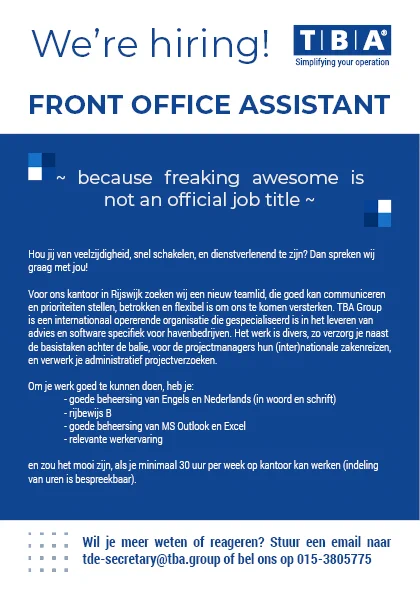 Job front office assistant TBA Group Rijswijk