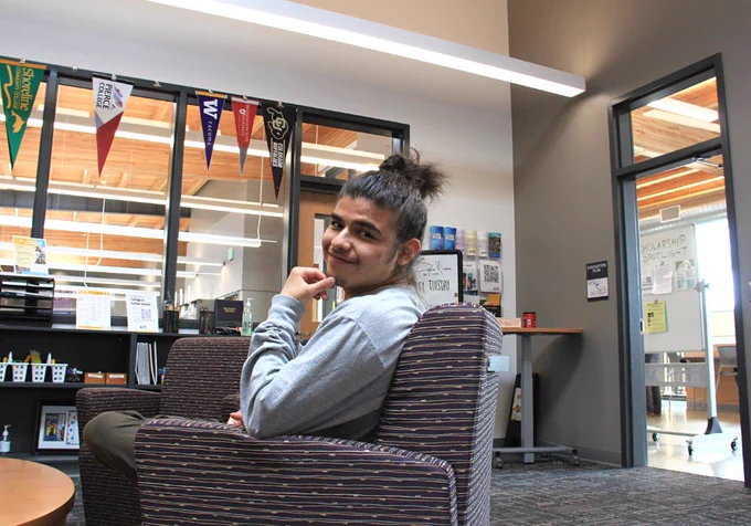 Student in comfy chair