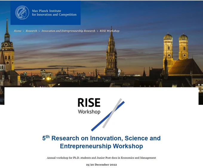 Snippet of the RISE Workshop website with header picture "Munich by night"