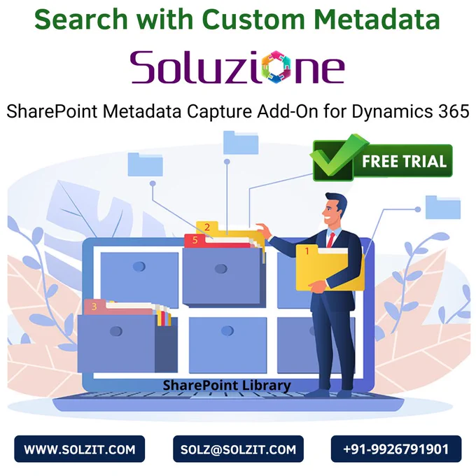 Soluzione's SharePoint Metadata Capture add-on allows you to capture custom metadata for a document before the same is uploaded into SharePoint right within Dynamics 365.
Get a month's free trial: www.solzit.com/sharepoint-metadata/

#Addon #dynamics365 #Soluzione #SharePoint #D365 #SharePointMetadataCapture #CRM #document #MicrosoftAppSource
