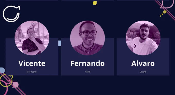 Avatar de Vicente que es frontend, Fernando que trabaja con web y Alvaro con diseño