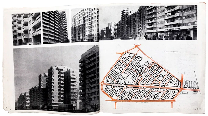 Photos and systematisation plan of Militari district in Bucharest, 1980. From Arhitectura, 28(1–2): 20–21. Courtesy of the Union of Romanian Architects (UAR).
