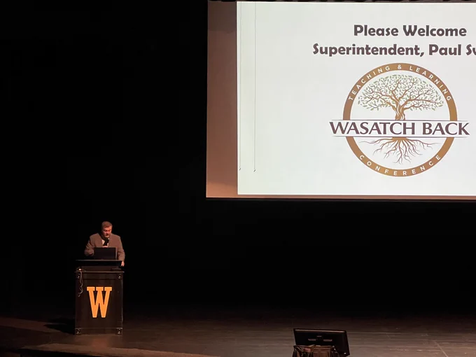 WCSD Superintendent Paul Sweat welcomes educators from Wasatch and surrounding districts.