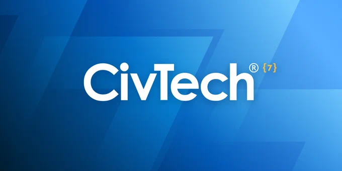 On top of a bright blue background is "CivTech" in bold in the centre of the page. Written in yellow in brackets is "7" at the top right of "CivTech".