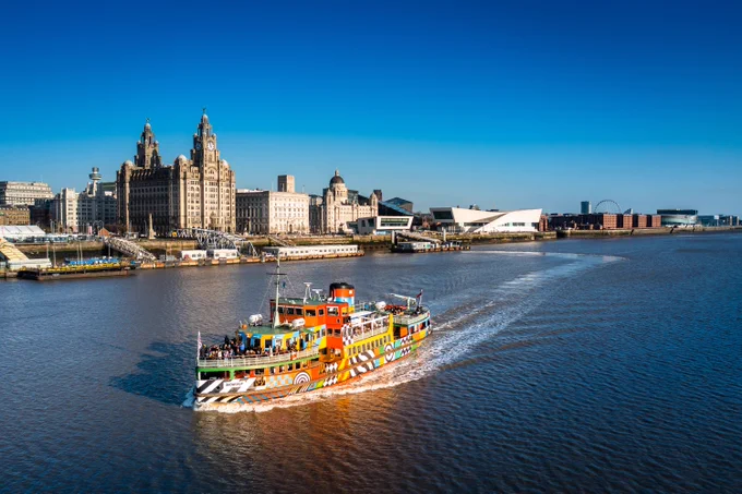 Image of the Dazzle Ferry on the River Mersey