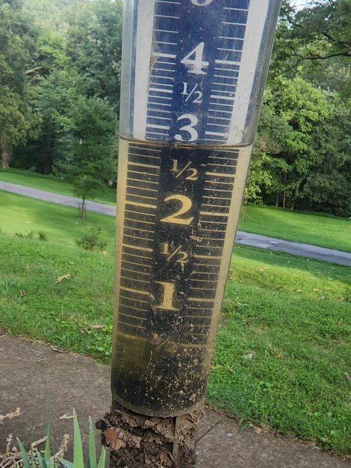This rain gage helps me decide when to walk the property looking for mosquitoes. Over 2inches and I hunt (and I also dump this water) 