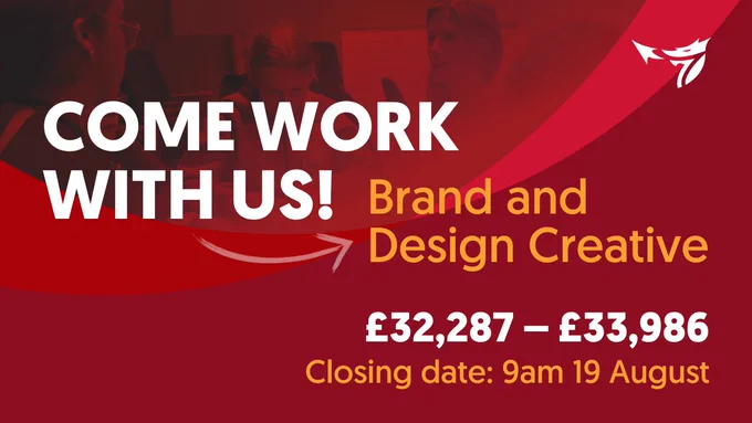 Graphic advertisement for a job: Brand and Design Creative at Community Housing Cymru, stating "COME WORK WITH US!"

Salary is £32,287 to £33,986.

Closing date for applications is 9am, 19th August 2022.